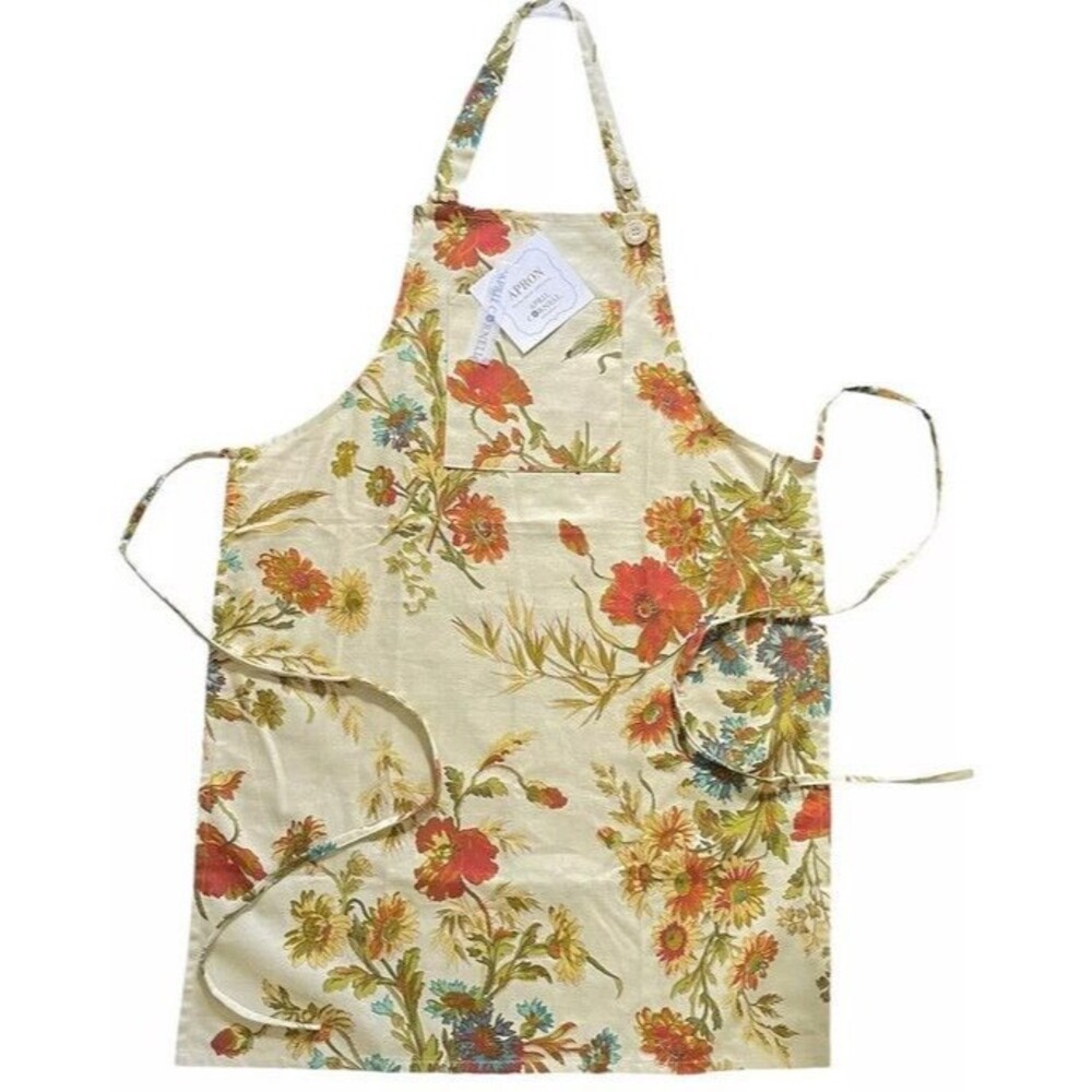 April Cornell Apron Wildflowers Rust Ivory Autumn 100% Cotton Fall Thanksgiving